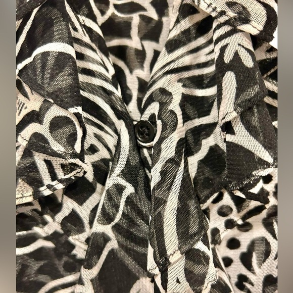 Vintage INC International Concepts Black Ruffle Neck Button Up Blouse Sheer Y2K - Picture 4 of 7